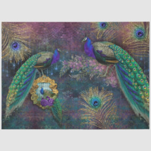 Peacocks Elegant Feathers Gold Glitter Decoupage Tissue Paper