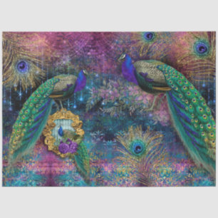 Peacocks Elegant Feathers Pink Glitter Decoupage Tissue Paper