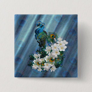 Peacocks & Emerald Green Metallic Silk 2 Inch Square Button