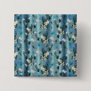 Peacocks & Emerald Green Metallic Silk 2 Inch Square Button