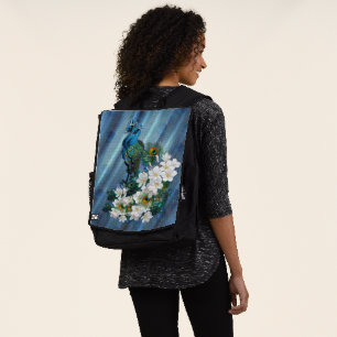 Peacocks & Emerald Green Metallic Silk Backpack