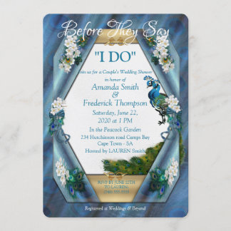 Peacocks & Emerald Green Metallic Silk W-Shower Invitation