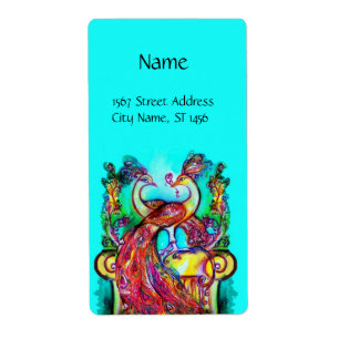 PEACOCKS EN AMOUR, bleu rouge turquase vert