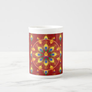 Peacocks' feather Rangoli on pattern Bone China Mug