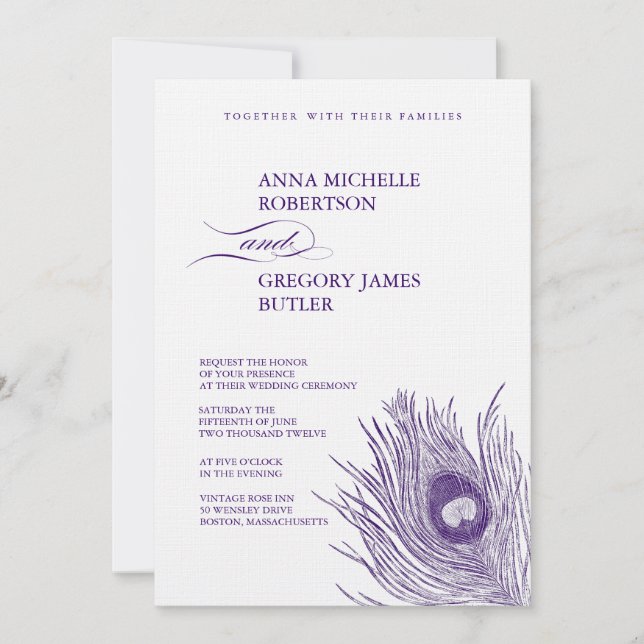 Peacock's Feather Wedding Invitation (Front)