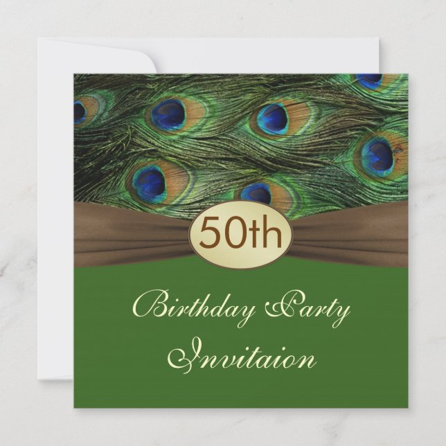 Peacock's feathers 50th Birthday Party Invitation (Front)