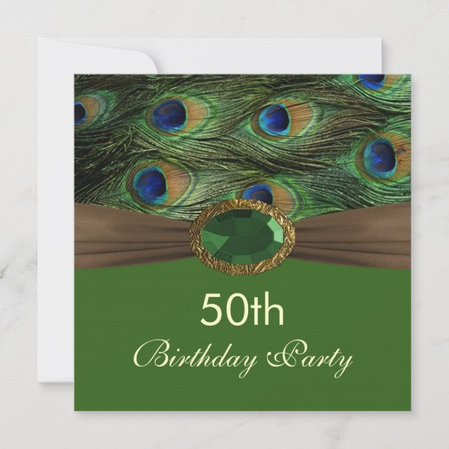 Peacock's feathers, gemstone effect 50th Birthday  Invitation (Front)
