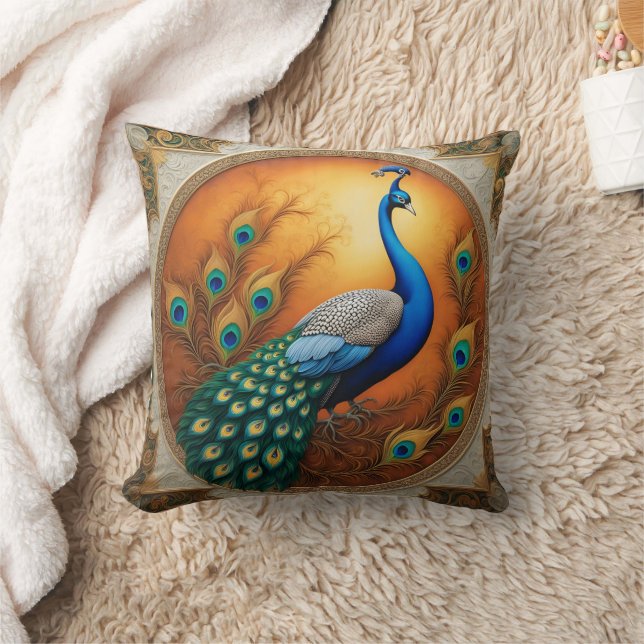 Peacock's Feathers in Golden Light Throw Pillow (Blanket)