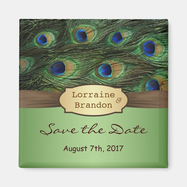 Peacock's feathers Save the Date  Magnet (Front)