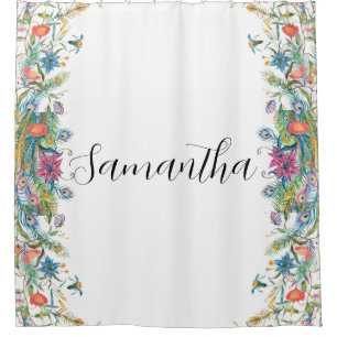 Peacocks frame with watercolor flowers