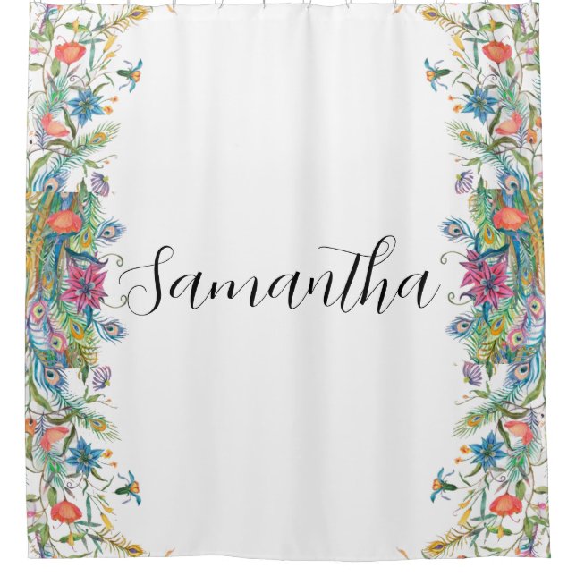 Peacocks frame with watercolor flowers (Front)