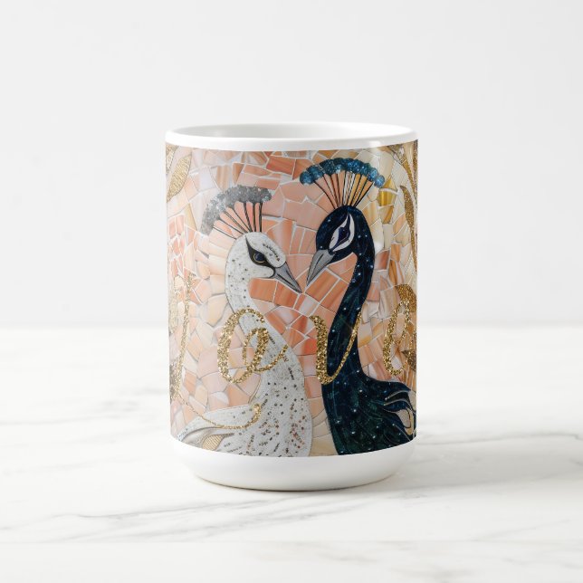 Peacocks Gold Glitter Love Blush Rose  Coffee Mug (Center)