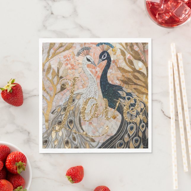 Peacocks Gold Glitter Love Blush Rose  Napkin (Insitu)