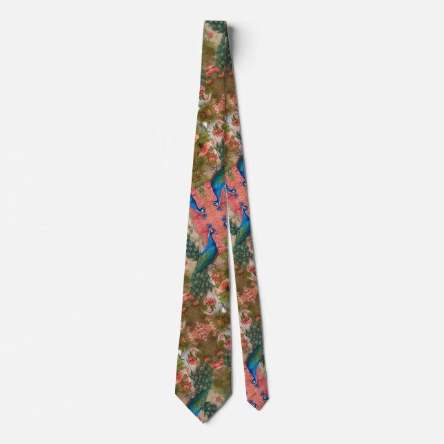 Peacocks in Apricot Rose Garden   Tie (Front)