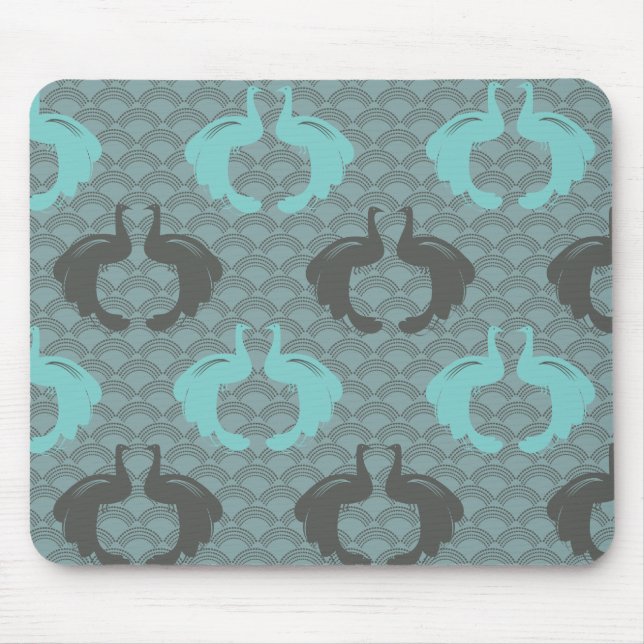 PEACOCKS in AQUA & GRAY Mousepad (Front)