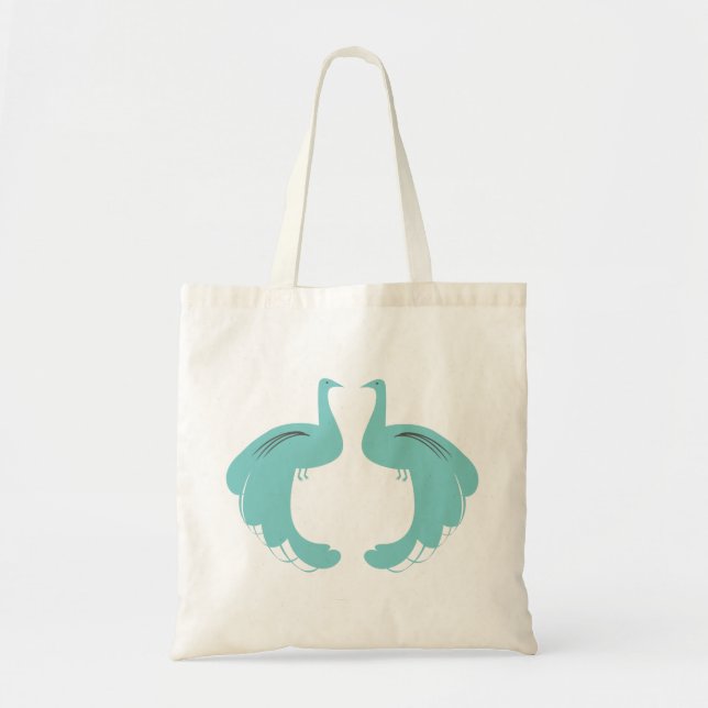 PEACOCKS in AQUA Lightweight Tote (Front)
