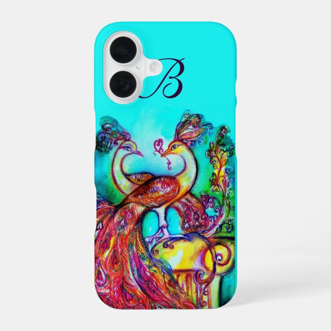 PEACOCKS IN LOVE MONOGRAM iPhone 16 CASE (Back)