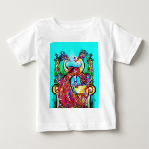 PEACOCKS IN LOVE  MONOGRAM red blue turquase green Baby T-Shirt