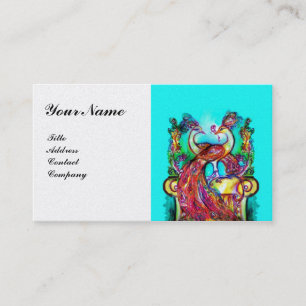 PEACOCKS IN LOVE MONOGRAM Red Blue White Wedding Business Card