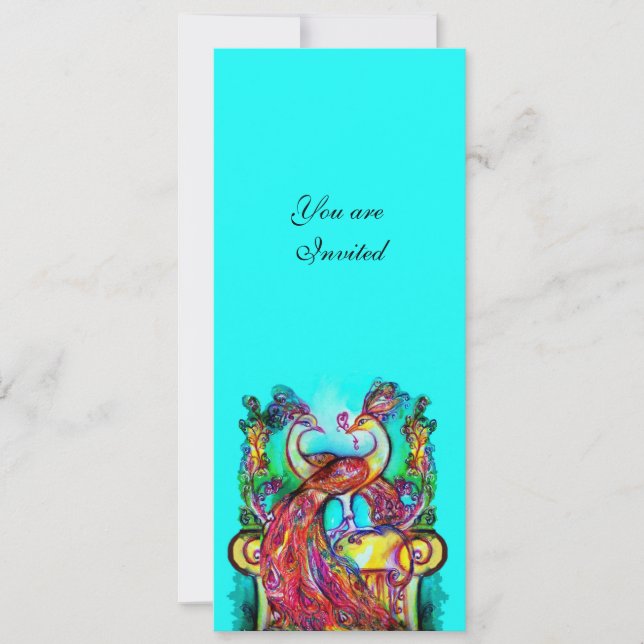 PEACOCKS IN LOVE , red blue turquase green Invitation (Front)