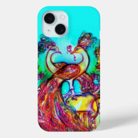 PEACOCKS IN LOVE Red Blue Turquoise Teal