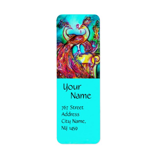 PEACOCKS IN LOVE Red Blue Turquoise Wedding (Front)