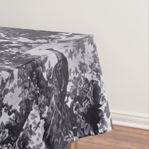 Peacocks In Rose Garden Blue Pattern Tablecloth