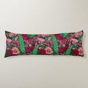 Peacocks in the rose garden 2 body pillow