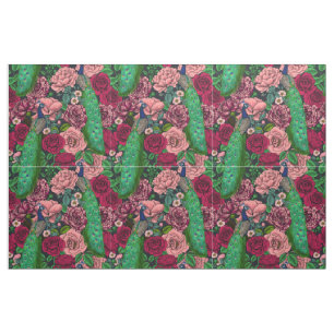 Peacocks in the rose garden 2 fabric