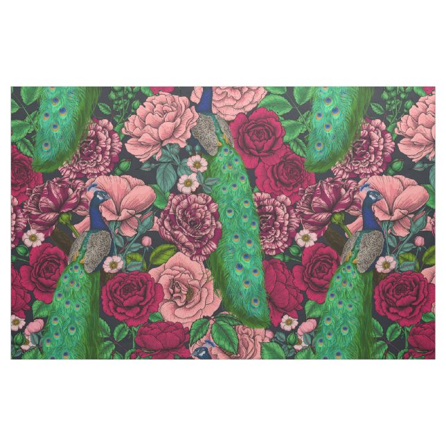 Peacocks in the rose garden 2 fabric (Fat Quarter)