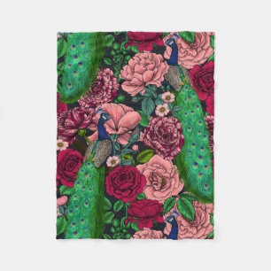 Peacocks in the rose garden 2 fleece blanket
