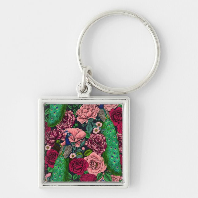 Peacocks in the rose garden 2 keychain (Front)