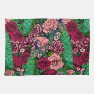 Peacocks in the rose garden 2 kitchen towel
