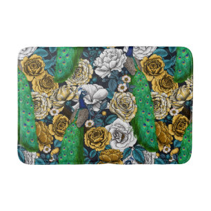 Peacocks in the rose garden 3 bath mat