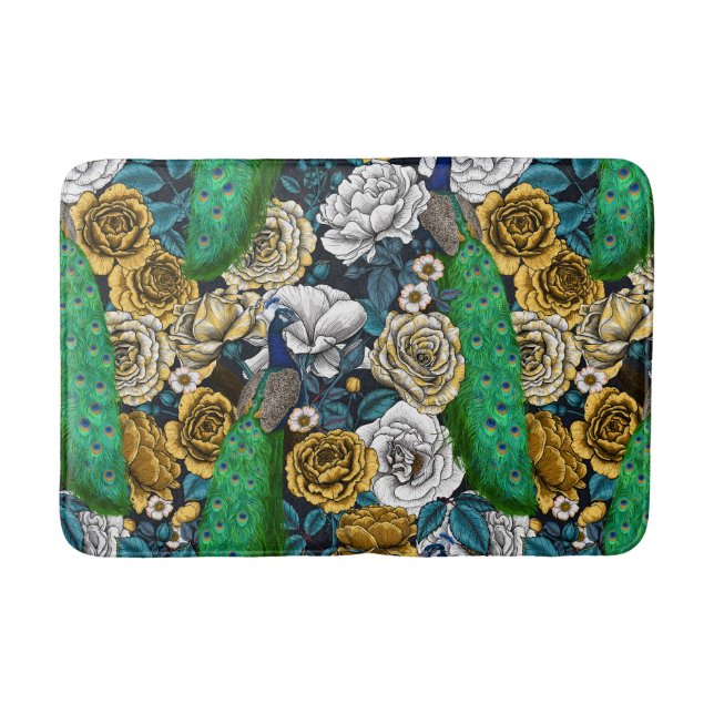 Peacocks in the rose garden 3 bath mat (Front)