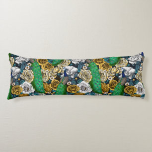 Peacocks in the rose garden 3 body pillow