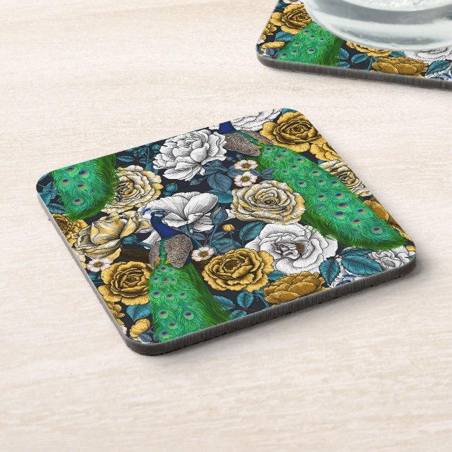 Peacocks in the rose garden 3 coaster (Left Side)