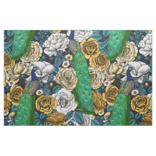 Peacocks in the rose garden 3 fabric