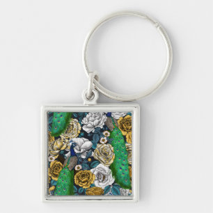 Peacocks in the rose garden 3 keychain