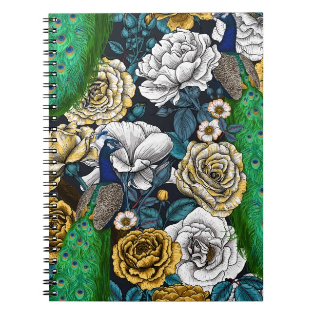 Peacocks in the rose garden 3 notebook (Front)