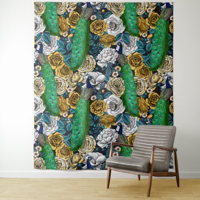 Peacocks in the rose garden 3 tapestry (In Situ)