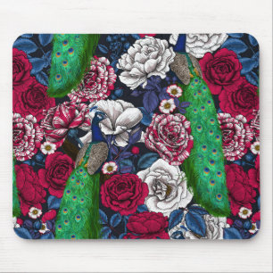 Peacocks in the rose garden mouse pad