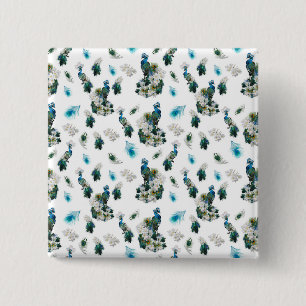 Peacocks on a white Running Pattern 2 Inch Square Button