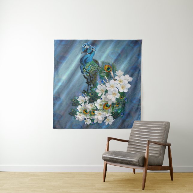 Peacocks on Emerald Green Silk Tapestry (In Situ)