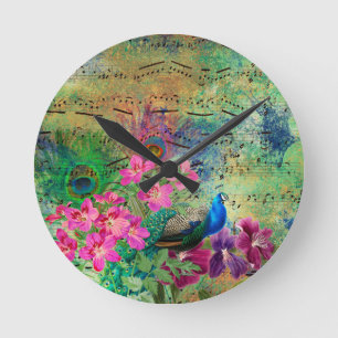 Peacocks Peacock French Antique Look Round Clock