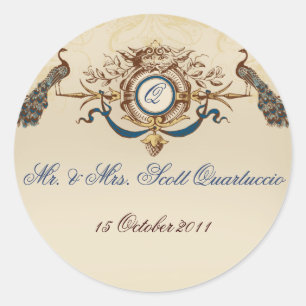 Peacocks vintages Mariage Faveur Stickers Round b