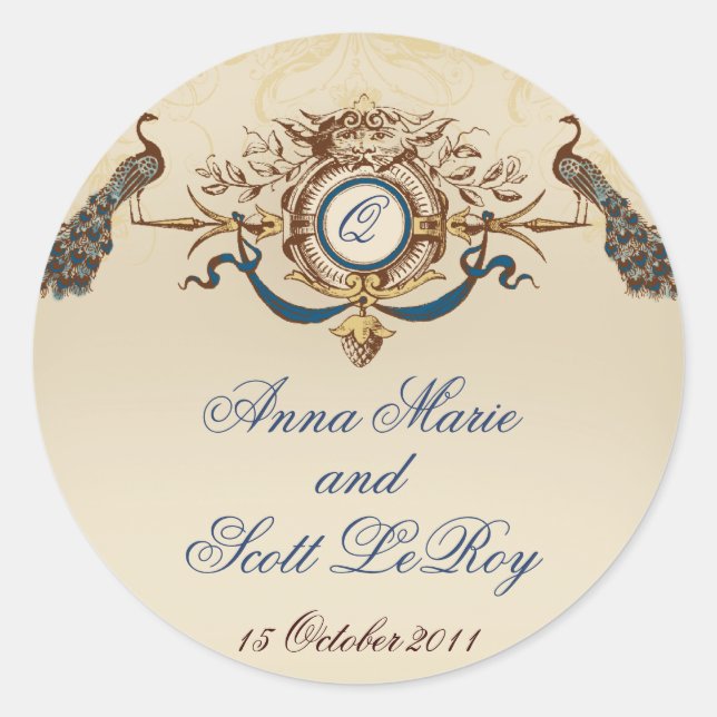 Peacocks vintages Mariage Faveur Stickers Tour (Devant)