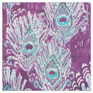 Peacocky Feather Plum Watercolor Fabric