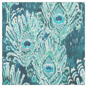 Peacocky Feather Teal Watercolor Fabric