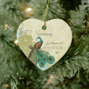 Peacocl Vintage Bird Maid of Honor Ornaments